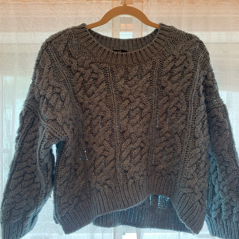 chunky cable knit turquoise sweater